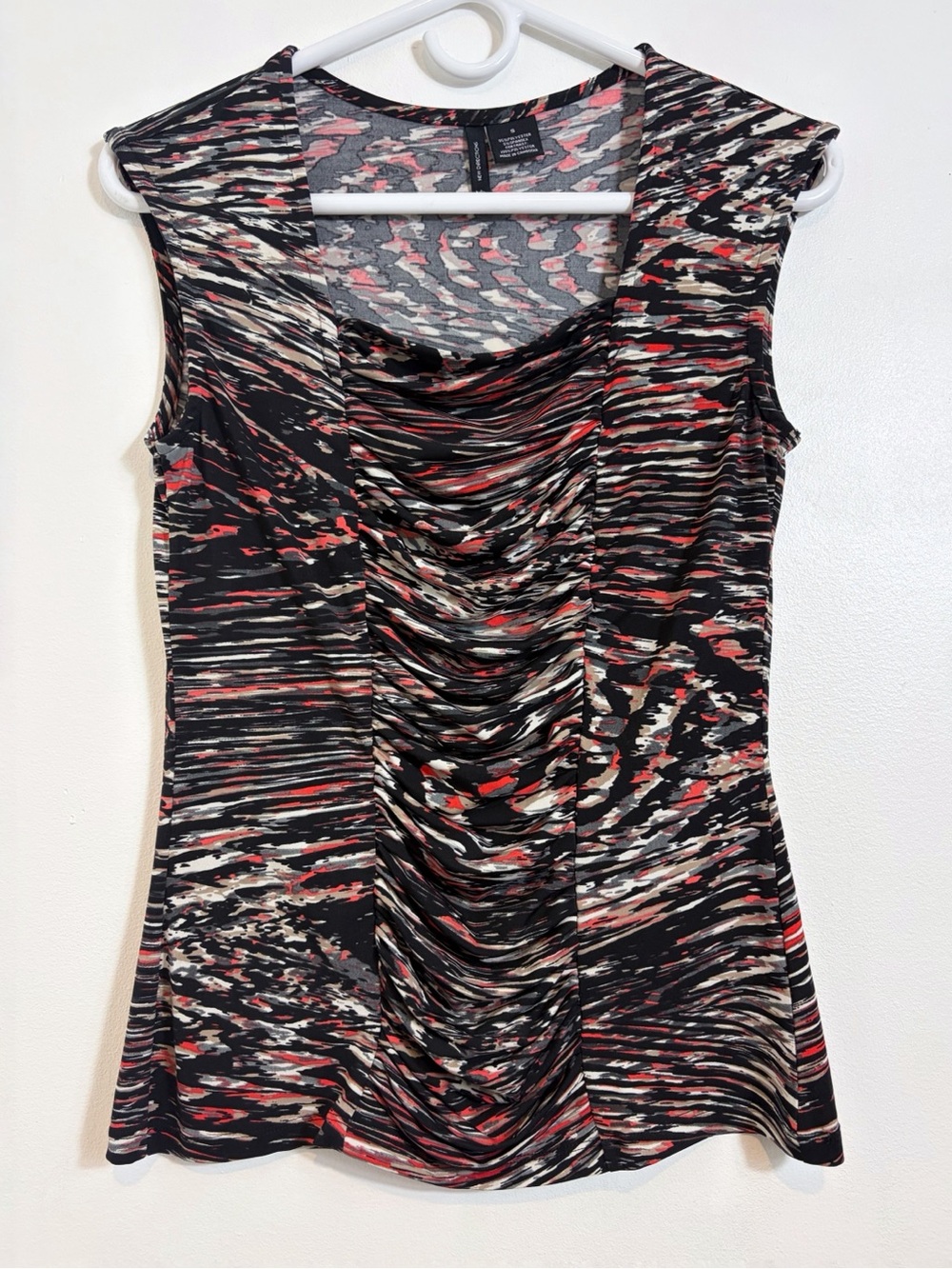 New Directions Abstract Ruched Square Neck Top